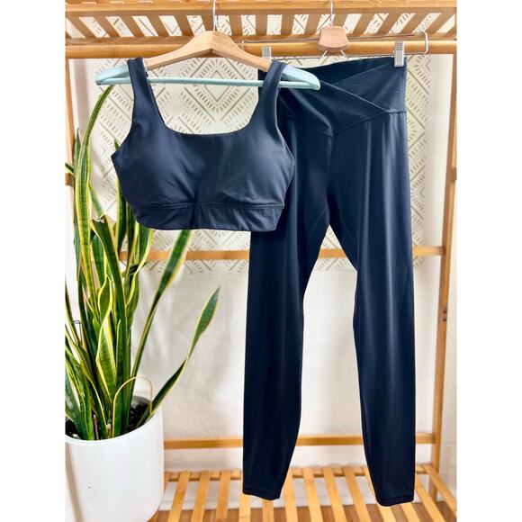 CRZ Yoga Butterluxe U Back Bra Top and Crossover High Waist Leggings Black - Picture 1 of 5